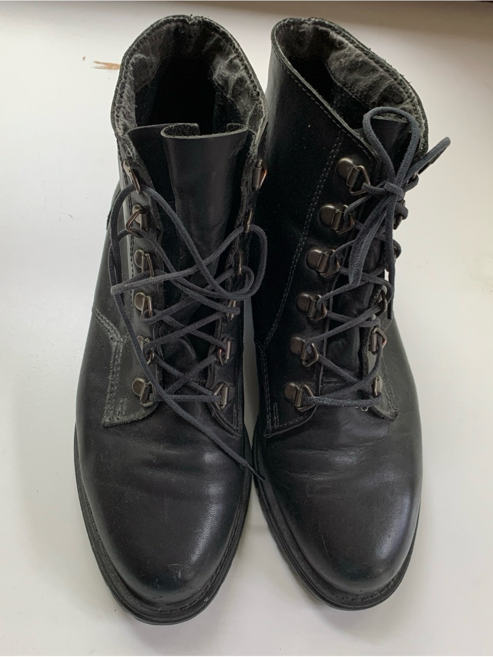 White Mountain Black Lace-Up Combat Ankle Boots